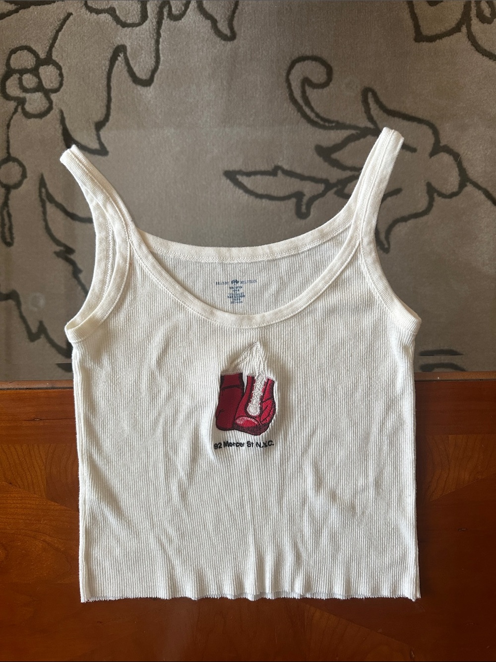 Brandy Melville White Ribbed Tank with Red Graphic
